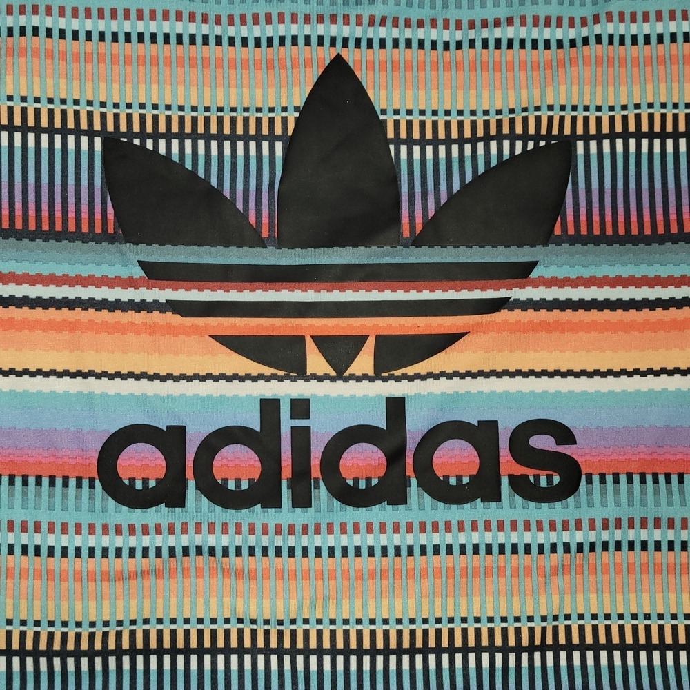ADIDAS ORIGINALS Women's Striped Multicolor Off The Shoulder Shirt Crop Top Sz L - Picture 5 of 10